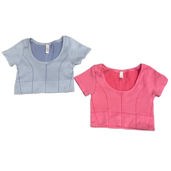 Aerie Pink and Blue Ribbed Crop Tops M NWOT - Picture 1 of 3